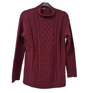 J. Jill wool alpaca cashmere cable knit mock neck sweater burgundy SMALL cozy